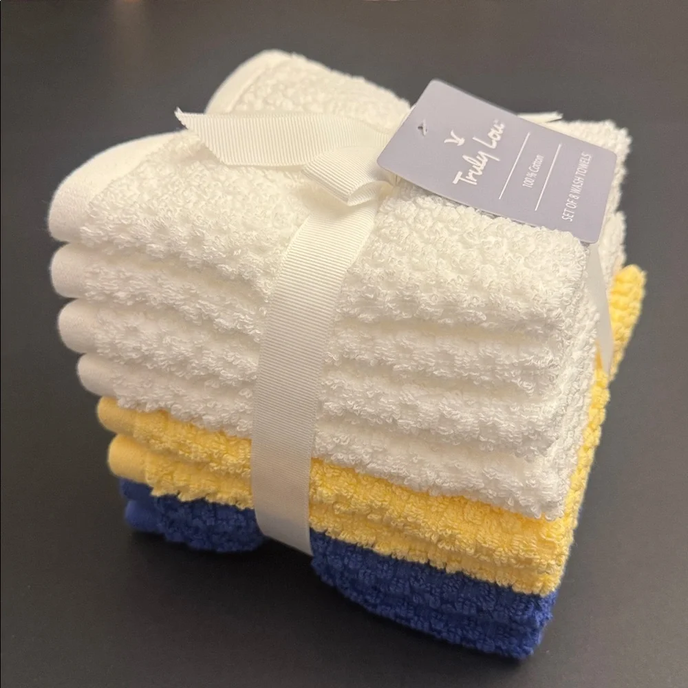 8pc TRULY LOU 100% Cotton Bath Wash Towel Set- LG Pique -White/Yellow/Cabanablue